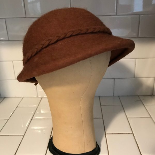 Vintage Hat 100% wool Brown Cloche hat braided wool trim theater movie prop costume special event