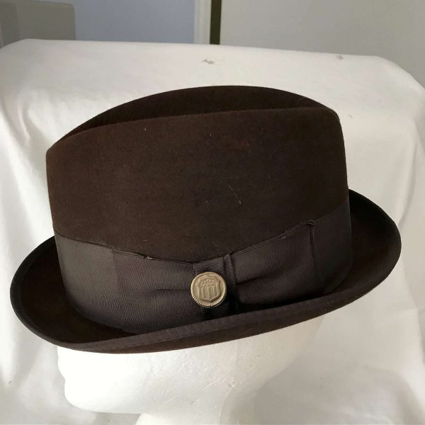Vintage Hat Men's Vernon Fadora Brown with wide brown gross grain ribbon size 6 3/4 atomic retro mod hipster winter hat