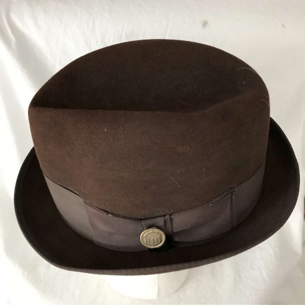 Vintage Hat Men's Vernon Fadora Brown with wide brown gross grain ribbon size 6 3/4 atomic retro mod hipster winter hat
