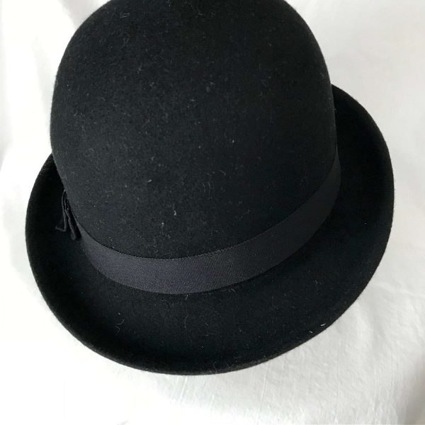 Vintage Hat Men's Women's Unisex wool black Derby Bowler Hat Black gross grain size 7 hipster atomic mod retro collectible winter hat
