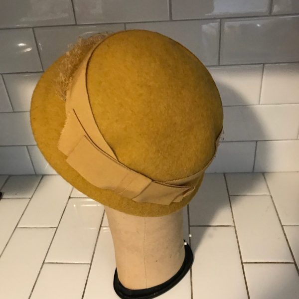 Vintage Hat Neco 100% wool Mustard Color Cloche fabric Facinator top cover theater movie prop costume special event