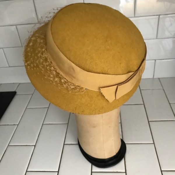 Vintage Hat Neco 100% wool Mustard Color Cloche fabric Facinator top cover theater movie prop costume special event