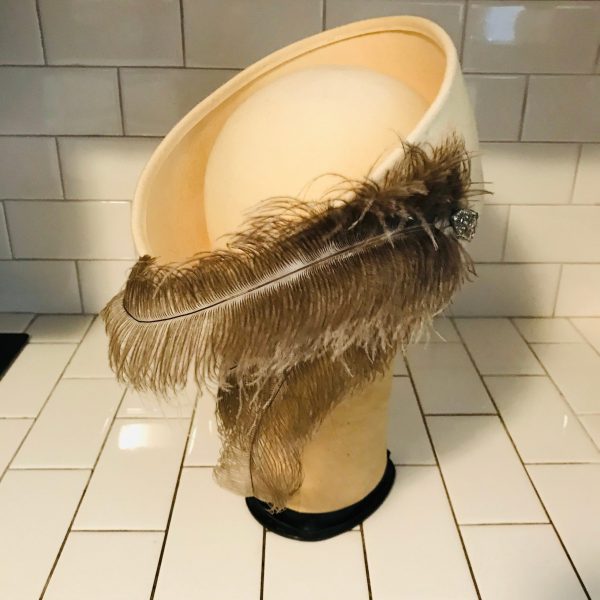 Vintage Hat Sailor style with feathers theater movie prop costume Adolfo II New York Paris felted wool special event collectible Ivory