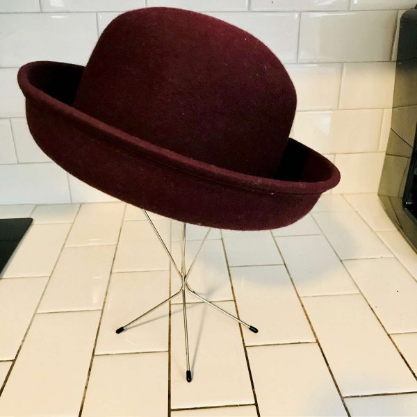 Vintage Hat Women's Unisex wool burgundy Derby Bowler style Hat with gross grain size 7 hipster atomic mod retro collectible winter hat