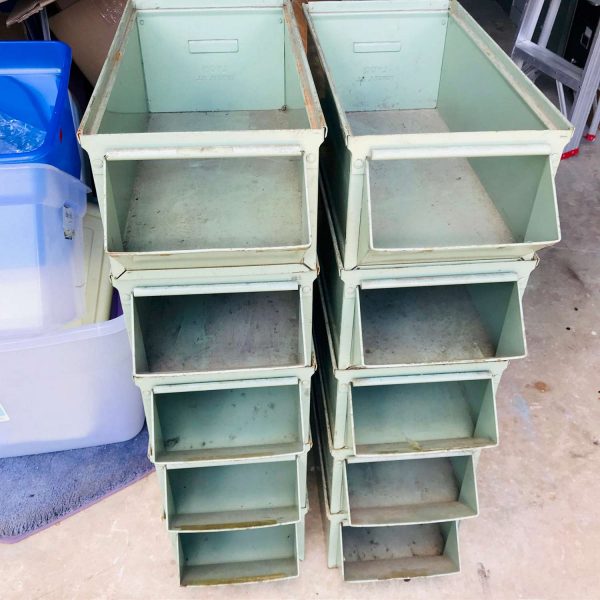 Vintage Heavy Duty Metal Stacking Storage bin garage tools barn shed farmhouse display collectible Aurora, Ill with handle open front