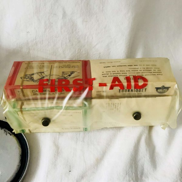 Vintage Helicopter First Aid Kit Complete with Canister and First Aid Packet collectible medical pharmaceutical pharmacy display Halco USA