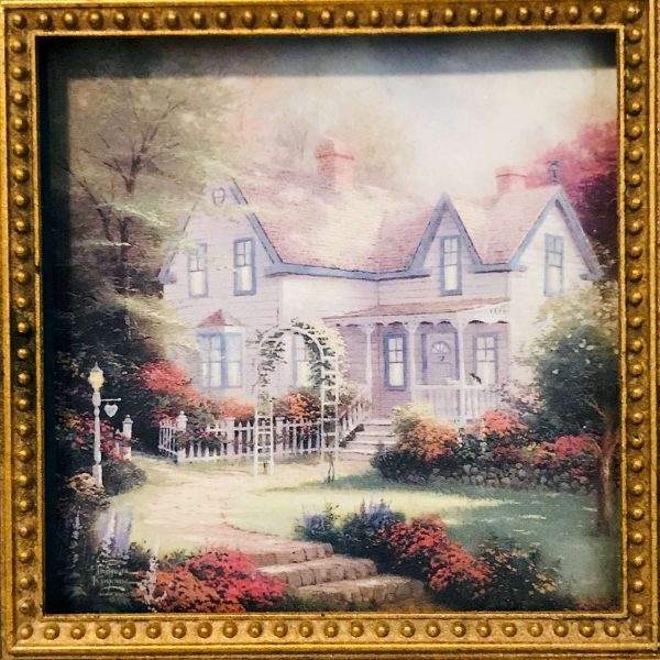 Vintage Home is where the heart is picture Miniature framed collectible display bed and breakfast farmhouse cottage gold frame & Easel