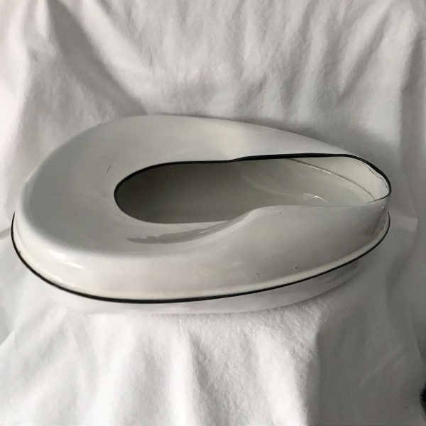 Vintage Hospital Medical Enamel bedpan bed pan collectible pharmacy doctor's office display farmhouse storage white with black