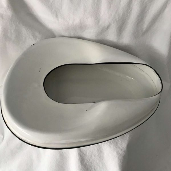 Vintage Hospital Medical Enamel bedpan bed pan collectible pharmacy doctor's office display farmhouse storage white with black