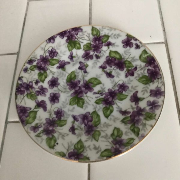 Vintage Inarco Japan demitasse tea cup saucer & snack plate Purple Violets gold trim Violets hand painted collectible display farmhouse