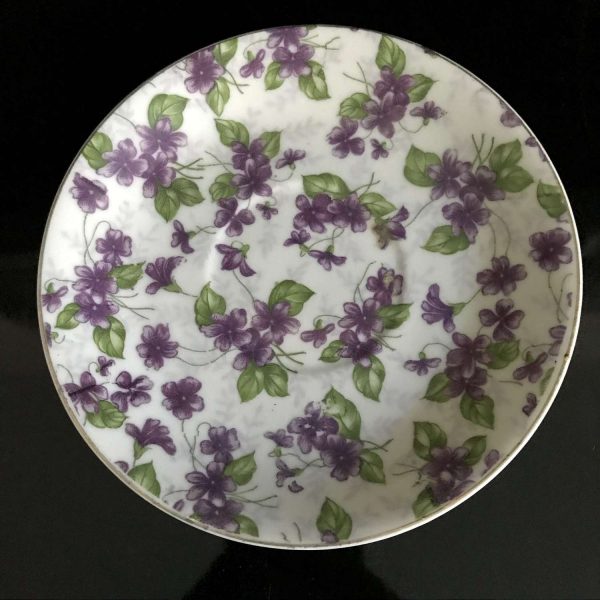 Vintage Japan Pedestal tea cup saucer Purple Violets gold trim Violets hand painted collectible display farmhouse