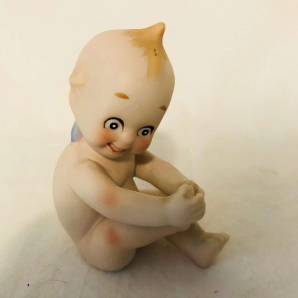 Vintage Kewpie Doll bisque cherub angel sitting smiling collectible figurine Mid century Japan