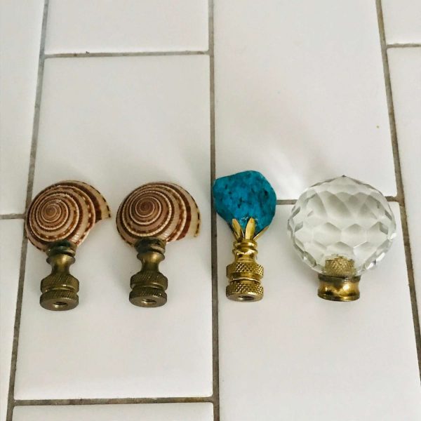 Vintage Lamp Finials Various styles Nautilus shells tuorquoise & crystal all with brass bases