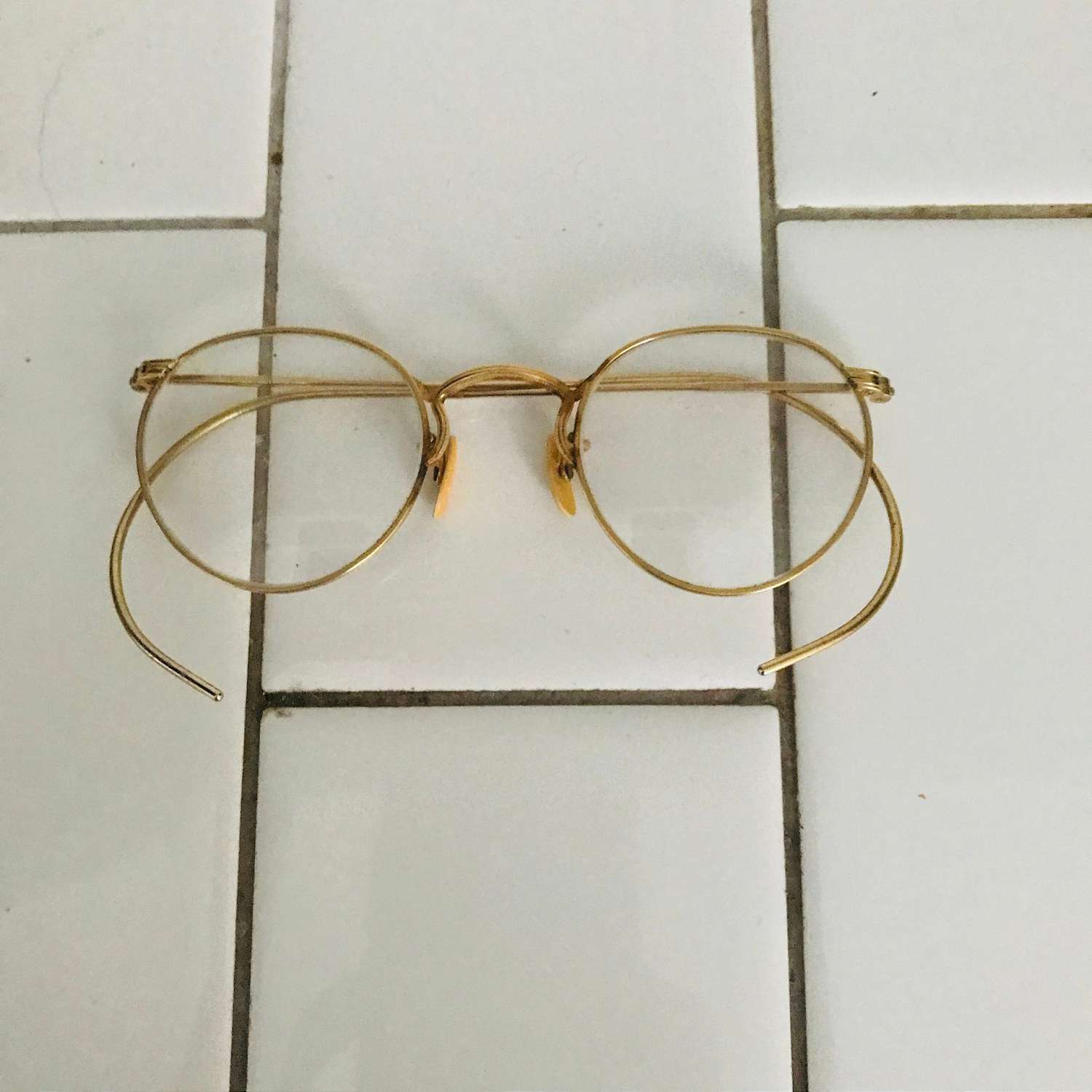 Vintage Large brass rimmed eyeglasses with glass intact single vision 4 ...