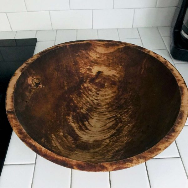 Vintage Large Dough Bowl marked 1910's hand made wood collectible display farmhouse decor primitive with knot