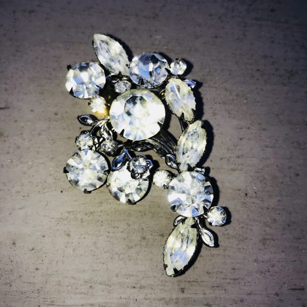 Vintage Large Rhinestone Brooch 1940's Collectible Jewelry Faceted stones individually set