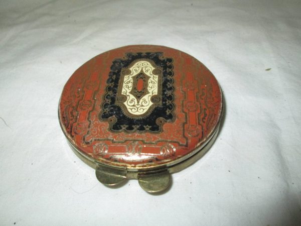 Vintage Leather Compact with Mirror intact embossed ornate leather unused face powder compact purse handbag accessory collectible display