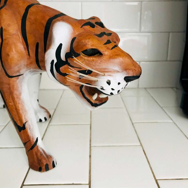 Vintage leather covered Bengal tiger collectible display safari cabin lodge hunting farmhouse great detail