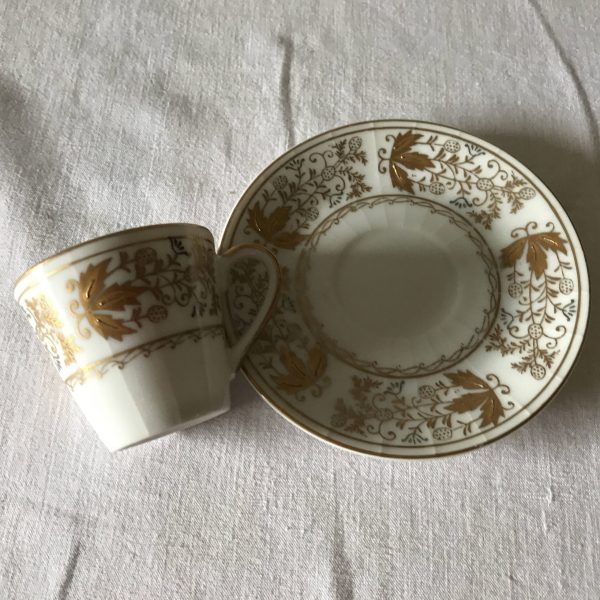 Vintage Lefton Gold on White Ornate Demitasse tea cup and saucer paneled china collectible farmhouse cottage shabby chic vintage home decor