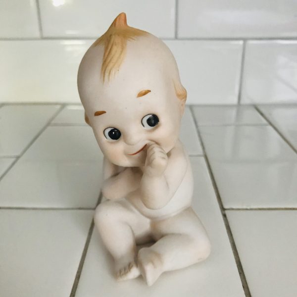 Vintage Lefton Porcelain Bisque Kewpie Doll baby figurine light blue wings great detail sucking thumb collectible display cottage farmhouse