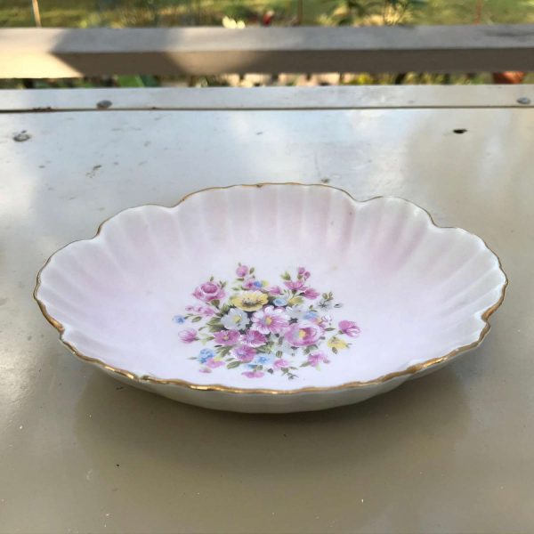 Vintage Lefton Scalloped Trinket pin soap dish collectible home decor accents Japan Mid century decor Pink floral