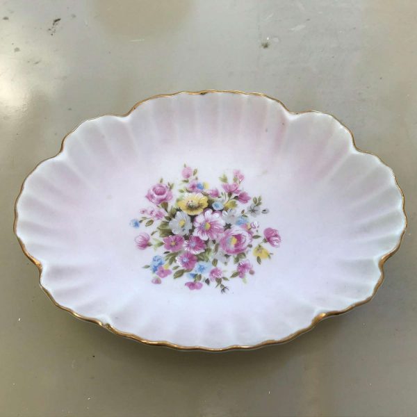Vintage Lefton Scalloped Trinket pin soap dish collectible home decor accents Japan Mid century decor Pink floral