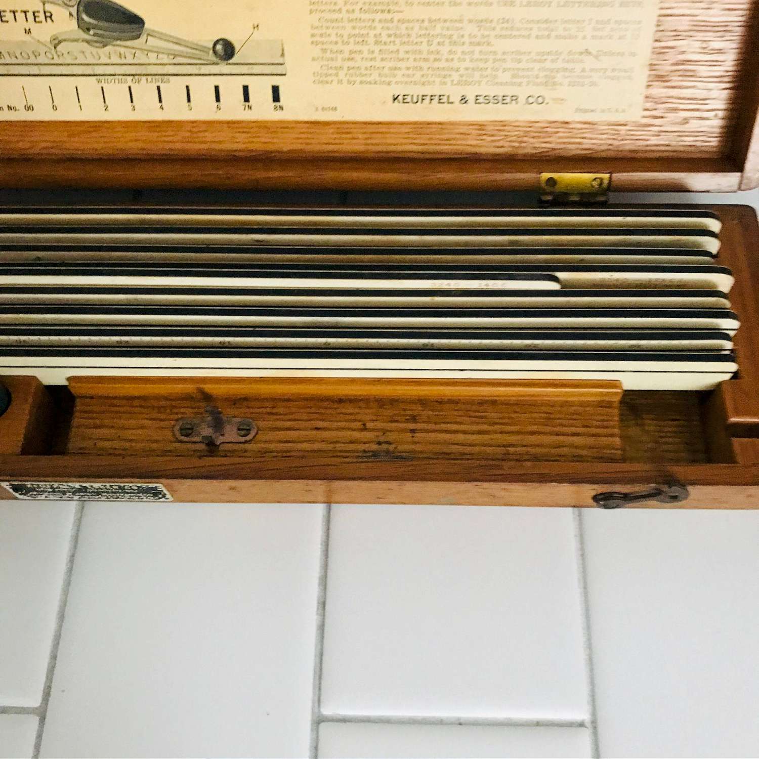 Vintage K&E LEROY Lettering Set Drafting Keuffel Esser Wooden Case 1950  37186 *
