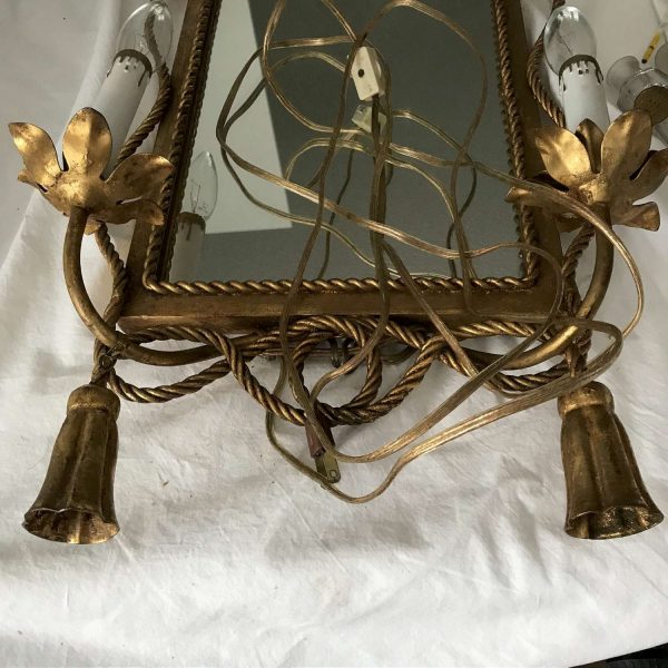 Vintage Lighted Wall MIrror Italy Gold Gilt double light Vanity Bathroom Living Entry collectible elegant home decor