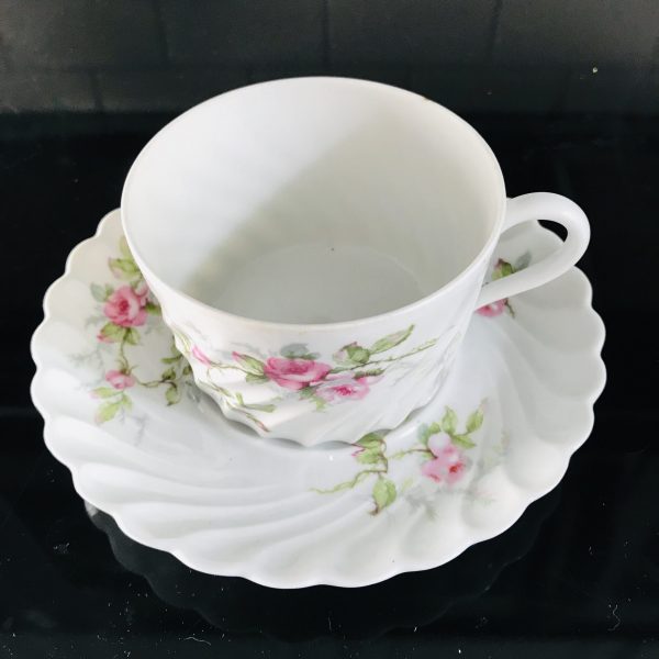 Vintage Limoges Tea Cup and Saucer Haviland Swirl Pink Roses Fine bone china France Collectible Display Farmhouse dining serving