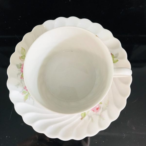 Vintage Limoges Tea Cup and Saucer Haviland Swirl Pink Roses Fine bone china France Collectible Display Farmhouse dining serving