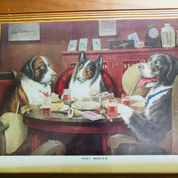 Vintage Lithograph CM Collidge Dogs Playing Poker title "A Waterloo" Bar Man Cave Collectible Display from 1903 painting