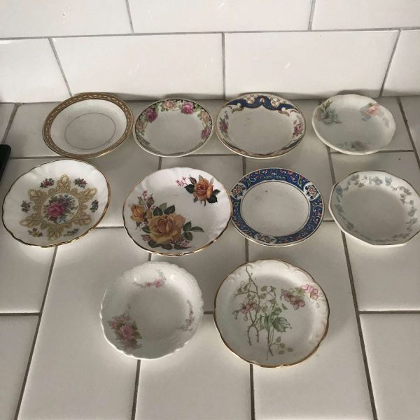 Vintage Lot of 10 England Antique porcelain butter pats dainty flowers ornate details farmhouse collectible dining bridal shower wedding