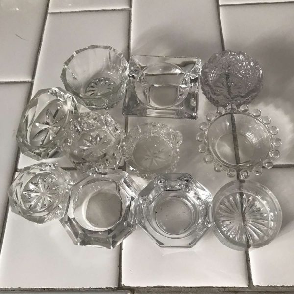 Vintage lot of 11 open salt cellars various shapes & designs glass and cut glass farmhouse collectible display depression bridal shower
