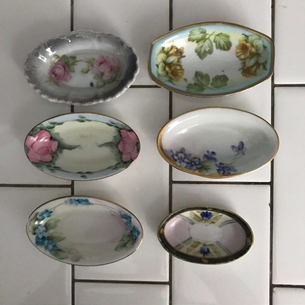 Vintage lot of 6 Austria & Bavaria open salts or salt cellars hand painted farmhouse collectible bridal shower dining table