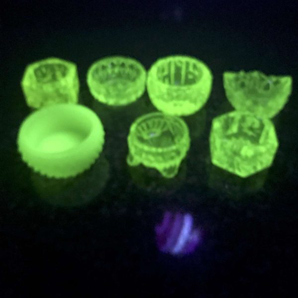 Vintage lot of 7 open salt cellars Uranium Glass various styles farmhouse collectible glowing glass display depression