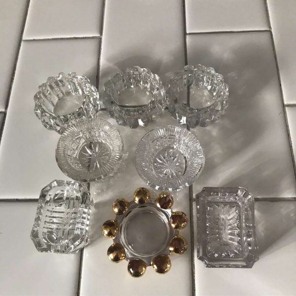Vintage lot of 8 open salt cellars various shapes & designs glass and cut glass farmhouse collectible display depression bridal shower