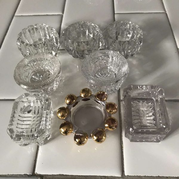 Vintage lot of 8 open salt cellars various shapes & designs glass and cut glass farmhouse collectible display depression bridal shower