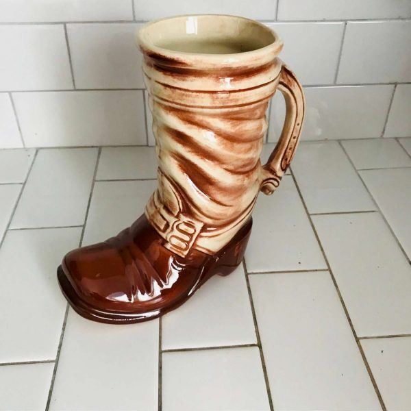 Vintage McCoy Cowboy Boot Stein collectible western ranch farmhouse display New Old Stock Estate find planter vase