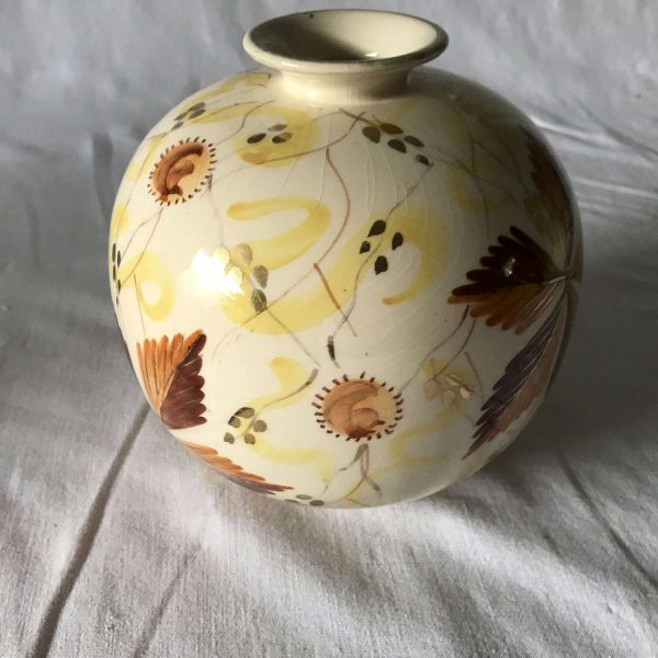 Vintage Mid Century Gouda Floral Vase Gold Brown Yellow Holland Signed ball vase Collectible home farmhouse decor display
