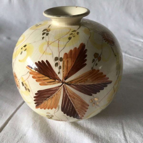 Vintage Mid Century Gouda Floral Vase Gold Brown Yellow Holland Signed ball vase Collectible home farmhouse decor display