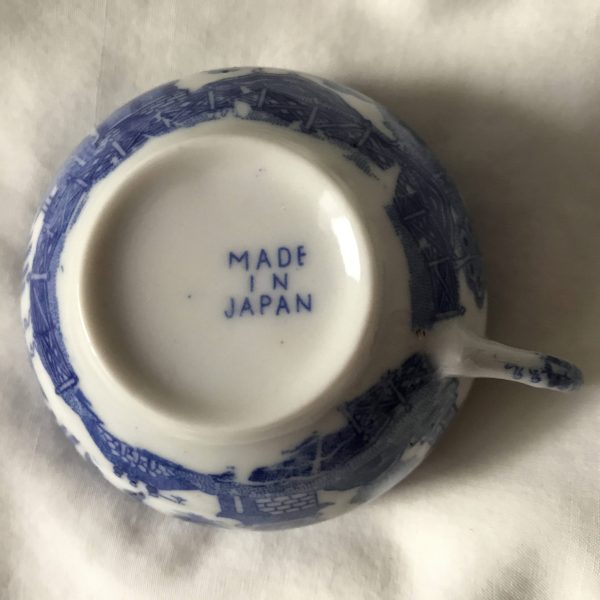 Vintage Mid Century Japan Cobalt and white blue willow demitasse tea cup and saucer