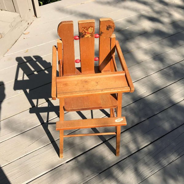 Vintage Mid Century Wooden Highchair Child's Toy Pretend Play ATF Toys Collectible Doll highchair display prop farmhouse doll furniture