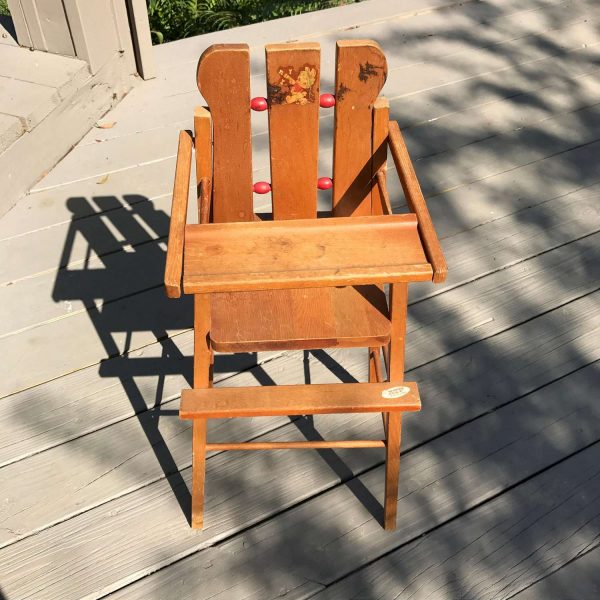 Vintage Mid Century Wooden Highchair Child's Toy Pretend Play ATF Toys Collectible Doll highchair display prop farmhouse doll furniture