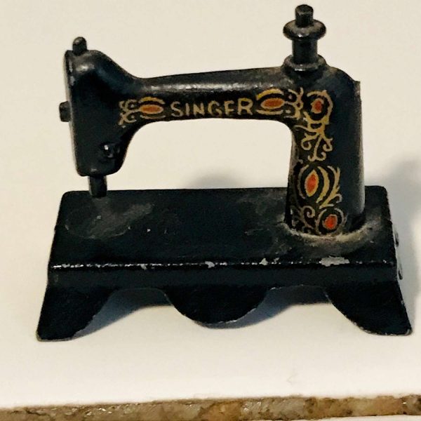 Vintage Miniature Sewing Notions Cast Iron Accents Display dress form Sewing Machine Clothing Iron Black Farmhouse Collectible