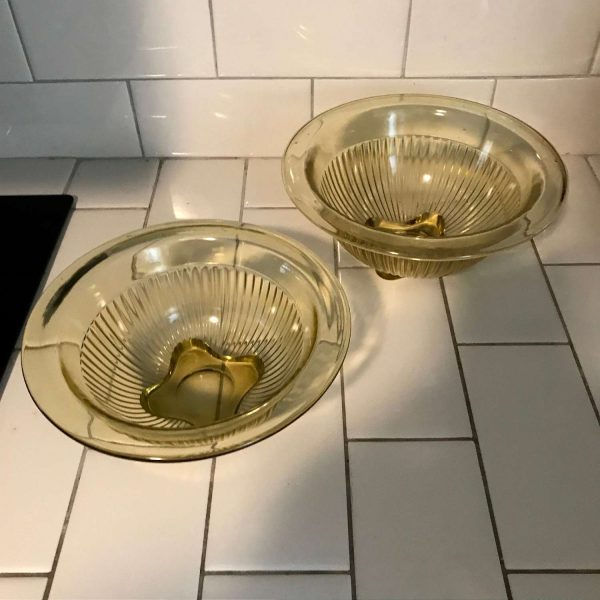 Vintage Mixing Bowls 2 Golden Yellow Ribbed depression glass wide rim farmhouse collectible display retro kitchen china cabinet