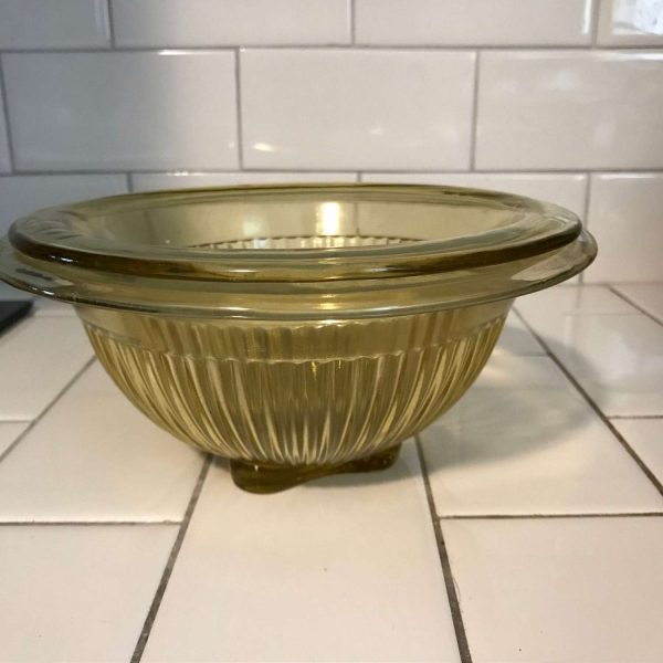 Vintage Mixing Bowls 2 Golden Yellow Ribbed depression glass wide rim farmhouse collectible display retro kitchen china cabinet