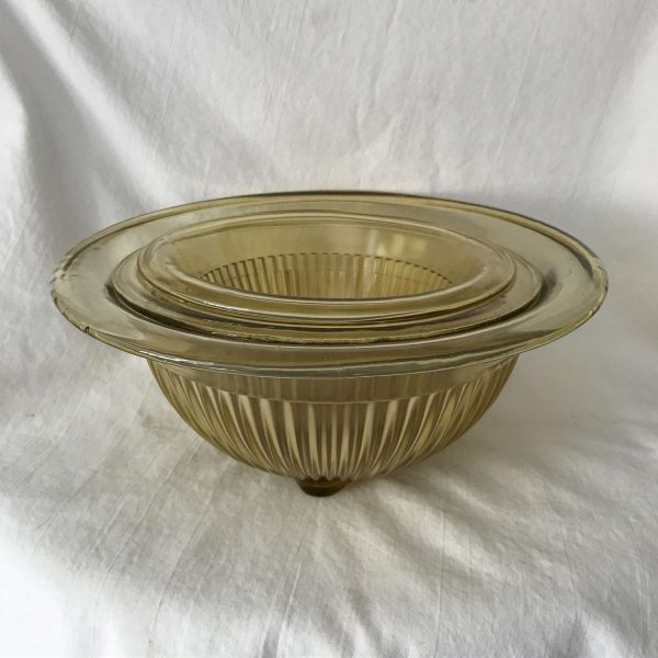 Vintage Mixing Bowls Golden Yellow Ribbed depression glass wide rim farmhouse collectible display retro kitchen china cabinet