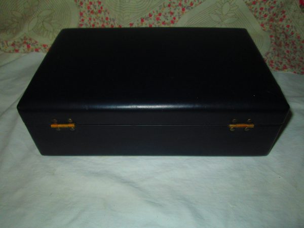 Vintage Navy Blue Leatherette Lined Jewelry Box Mid-Century