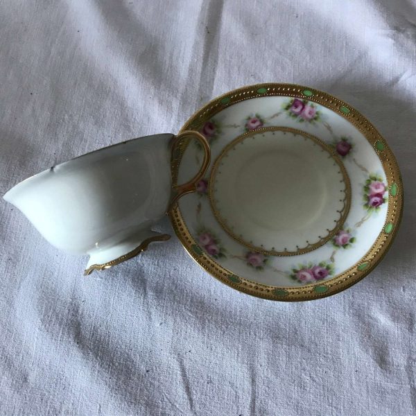 Vintage Noritake hand decorated heavy gold trim tea cup and saucer 1940's collectible display cottage shabby chic dining serving elegant