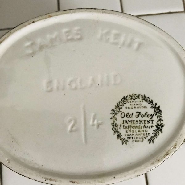 Vintage Old Foley James Kent Storage Jar Canister kitchen dining Staffordshire England Genuine hand Engraving Green & ivory farmhouse horse